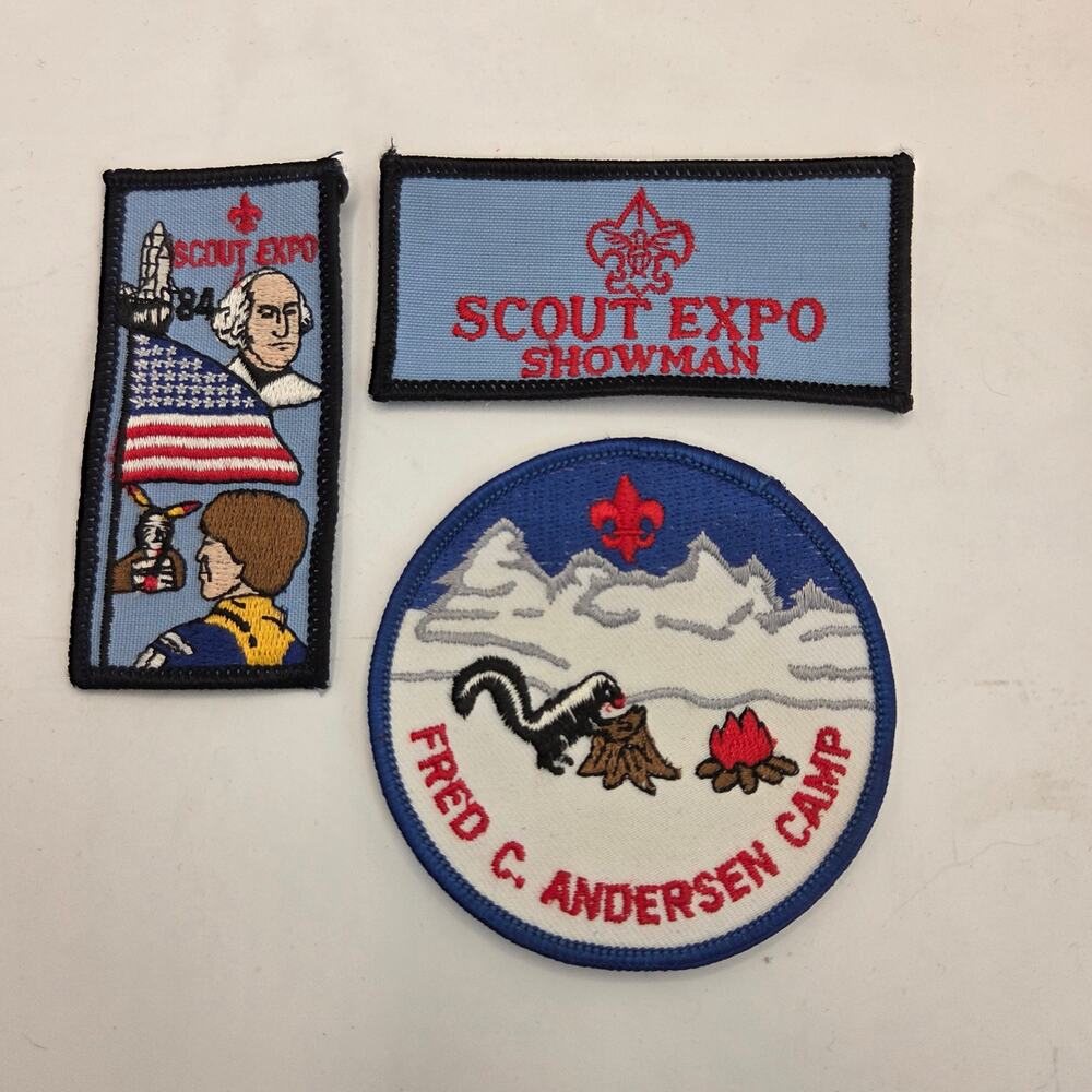 Lot of 3 Vintage Boy Scouts Patches – Scout Expo 1984 & Andersen Camp